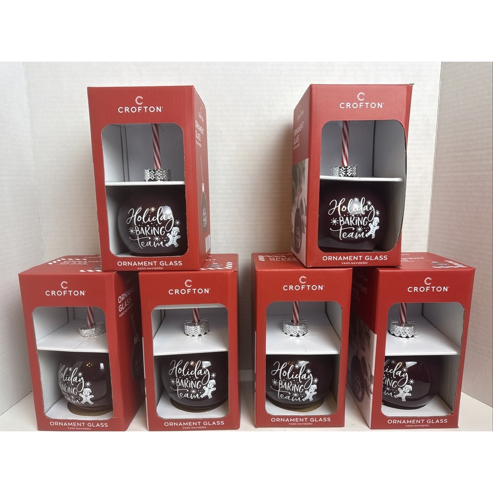 Holiday Baking Team Ornament Ball Cups With Straws Christmas Cookies‎ Set Of 6
